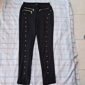 Venus Black Gold Studded & Zipper Moto Leggings